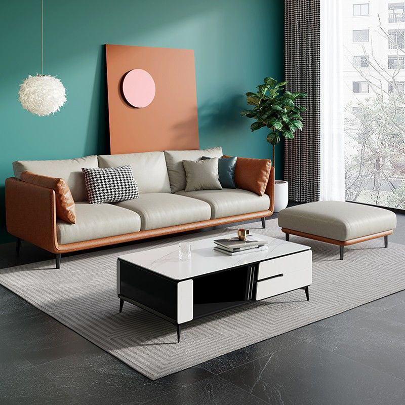 Modern Style Square Armrest Sponge Cushions Fill The Green and White/orange and White Sofa