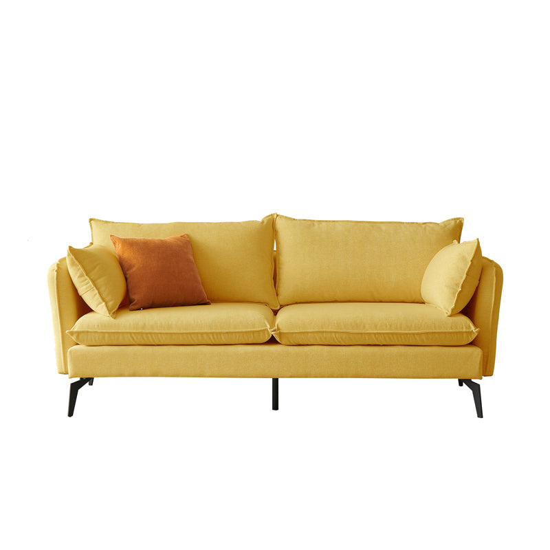Modern Linen Tuxedo Arm Sofa with Bolster Pillows for Living Room, Apartment