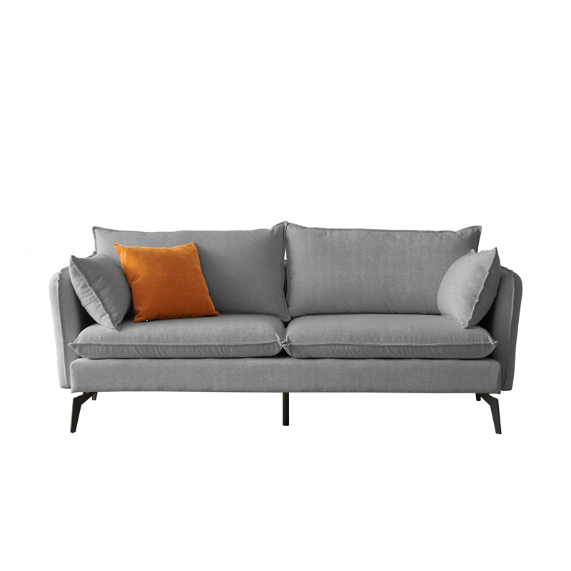 Modern Linen Tuxedo Arm Sofa with Bolster Pillows for Living Room, Apartment