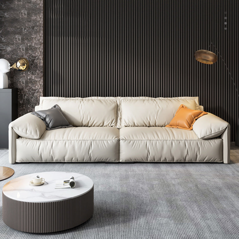 Living Room Faux Leather Pillow Top Arm Standard Contemporary Beige Sofa