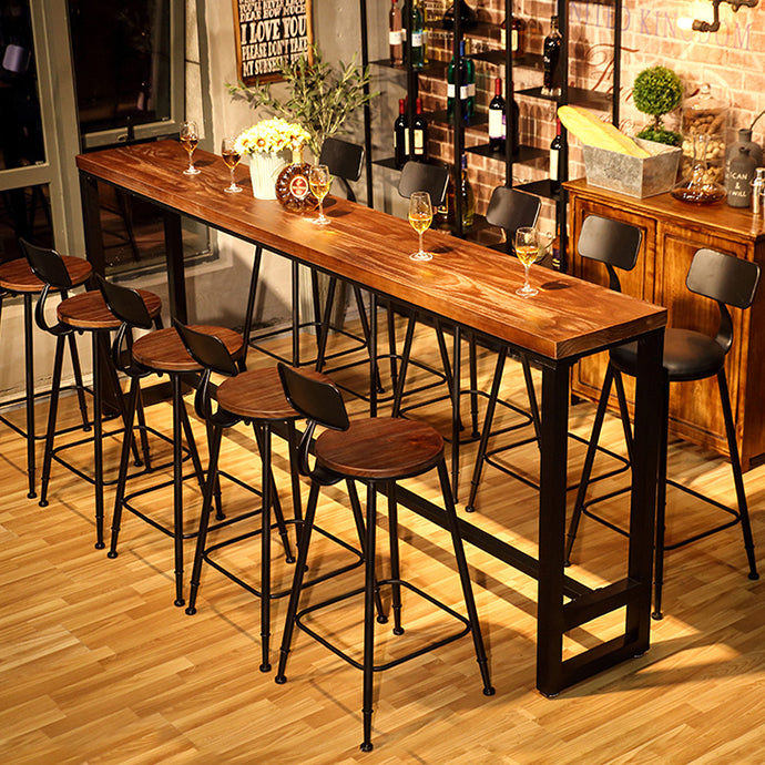 Dark Brown Modern Style Bar Table Solid Wood and Iron Coffee Shop Bar Table