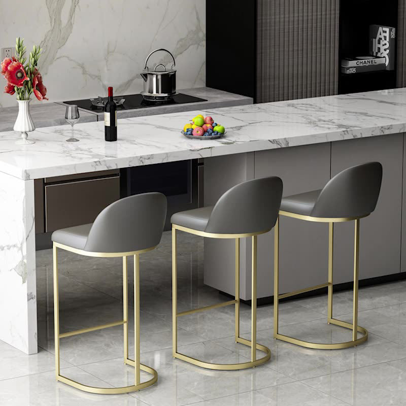 Luxury Leather Counter Stools for Kitchen Low Back Round Stools with Iron Legs