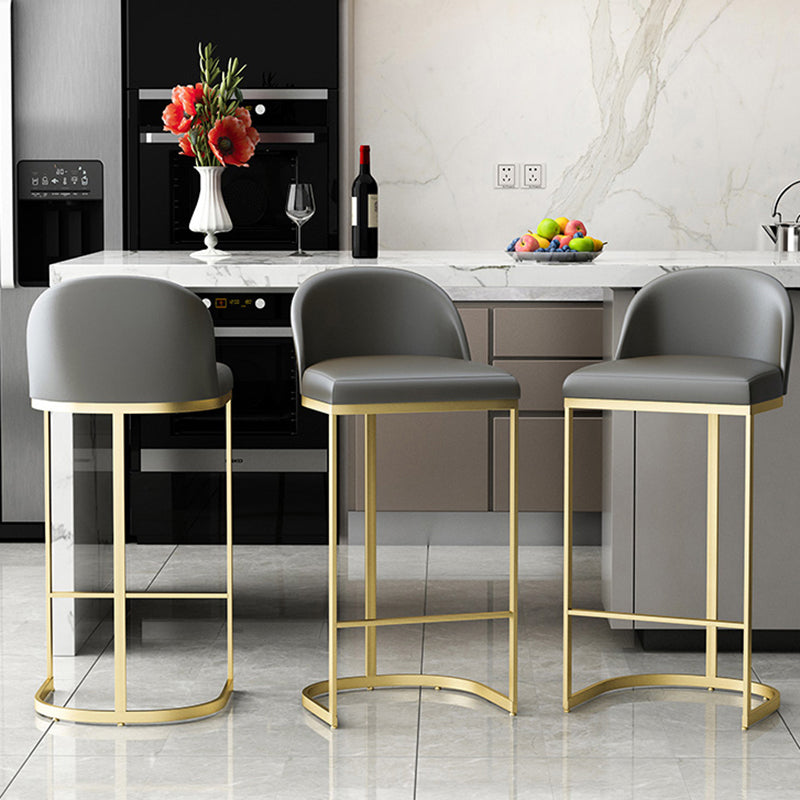 Luxury Leather Counter Stools for Kitchen Low Back Round Stools with Iron Legs