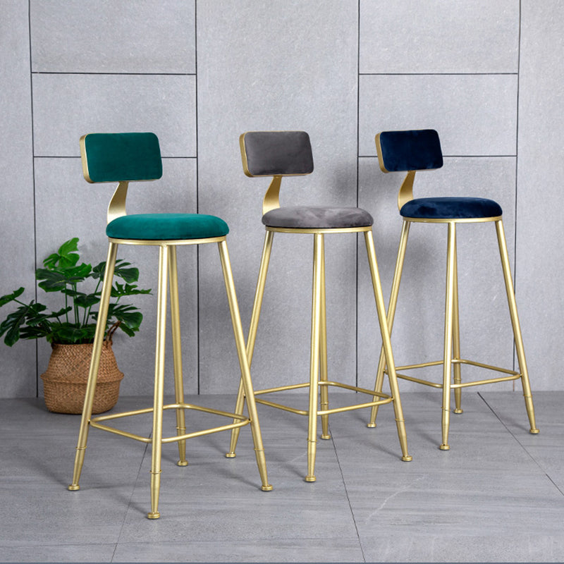 Nordic Style Upholstered Counter Height Stool Low Back Barstool with Metal Legs