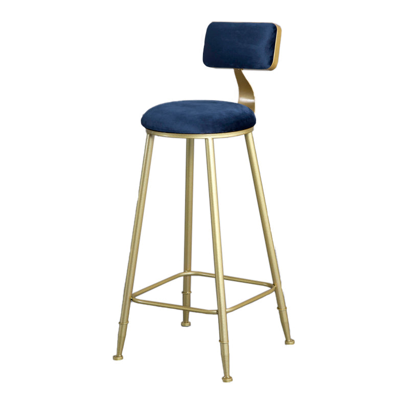Nordic Style Upholstered Counter Height Stool Low Back Barstool with Metal Legs