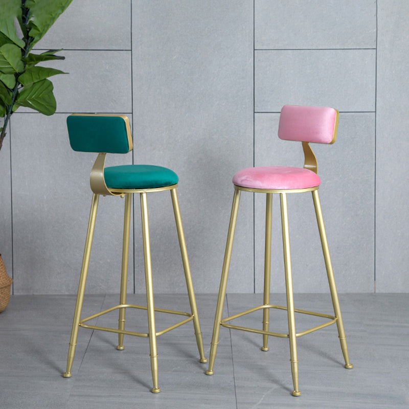 Nordic Style Upholstered Counter Height Stool Low Back Barstool with Metal Legs