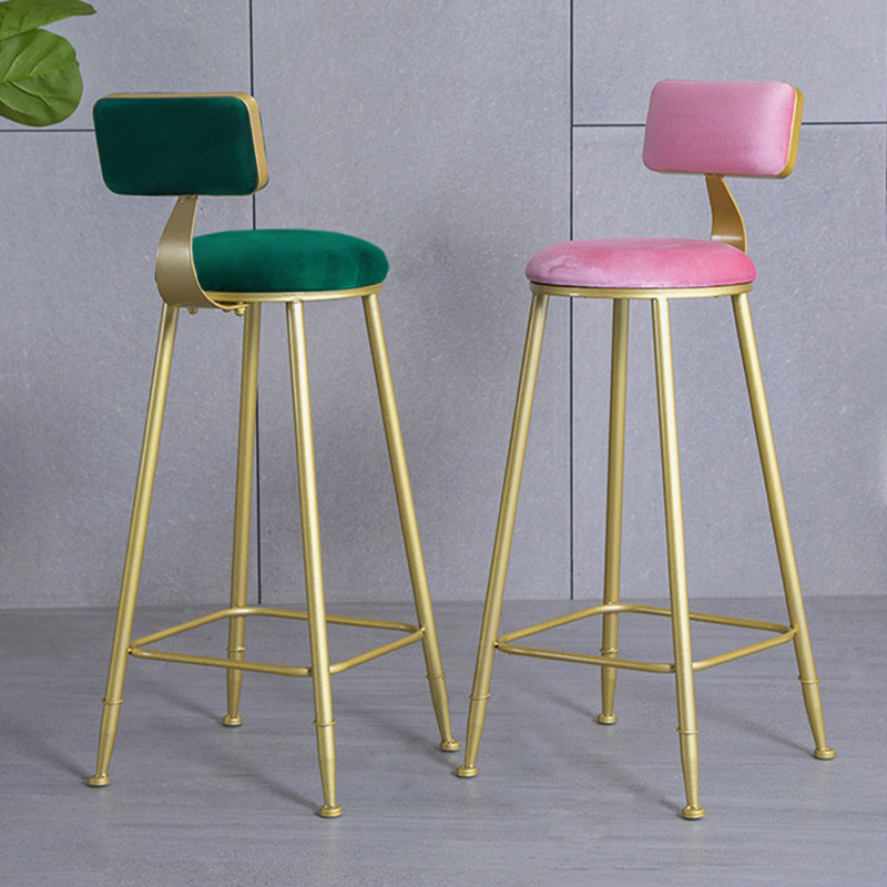 Nordic Style Upholstered Counter Height Stool Low Back Barstool with Metal Legs