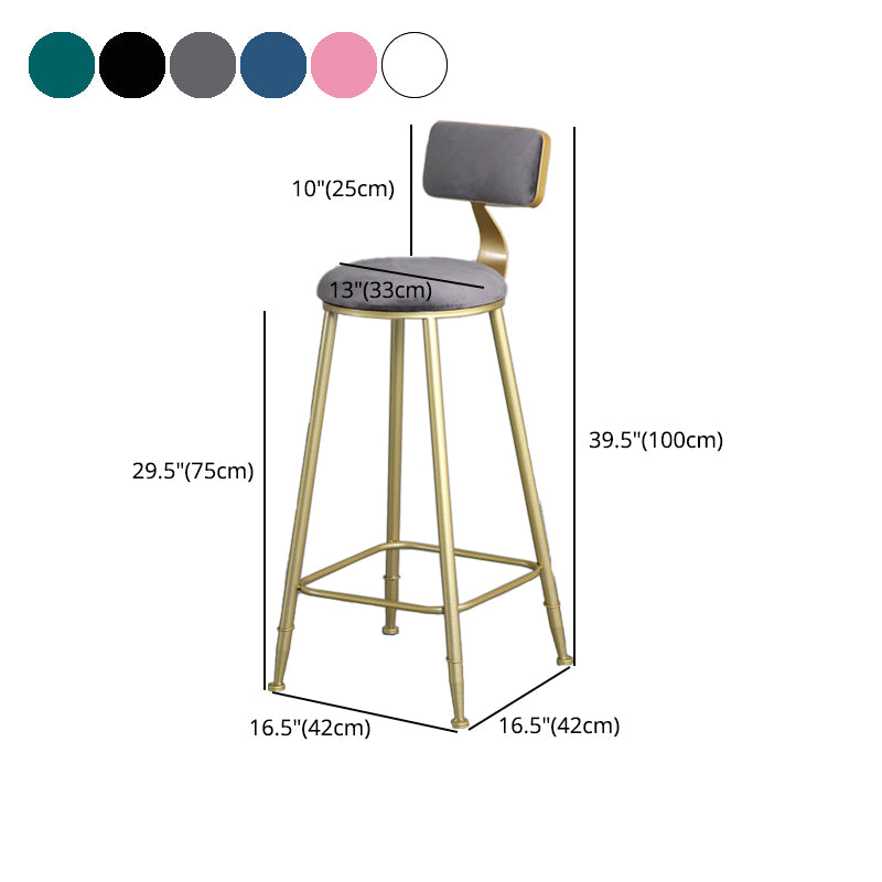 Nordic Style Upholstered Counter Height Stool Low Back Barstool with Metal Legs