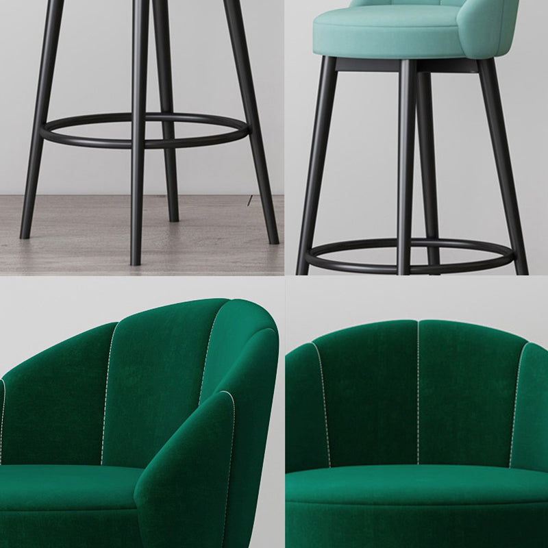 Scandinavian Upholstered Footrest Bar Stool Low Back Home Velvet Matte Finish Stool