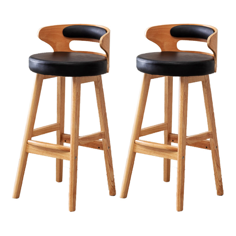 Taburete de bar tapizado con respaldo bajo escandinavo, taburete de madera de caucho para el hogar