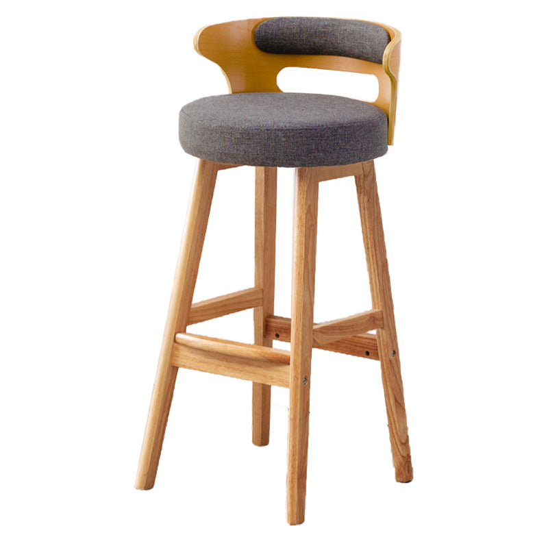 Taburete de bar tapizado con respaldo bajo escandinavo, taburete de madera de caucho para el hogar