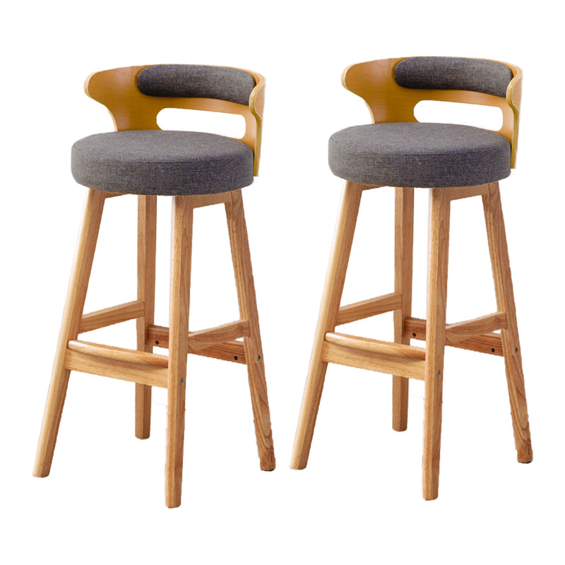 Taburete de bar tapizado con respaldo bajo escandinavo, taburete de madera de caucho para el hogar