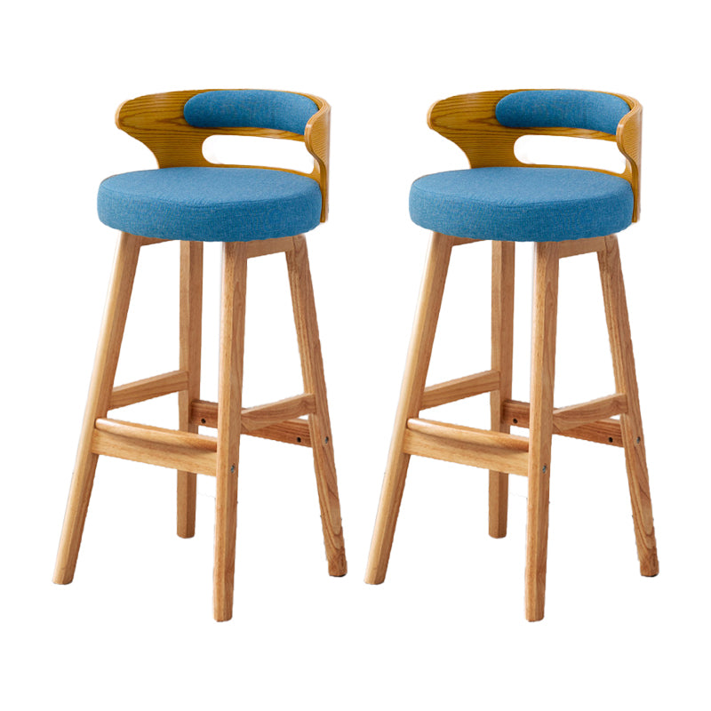 Taburete de bar tapizado con respaldo bajo escandinavo, taburete de madera de caucho para el hogar