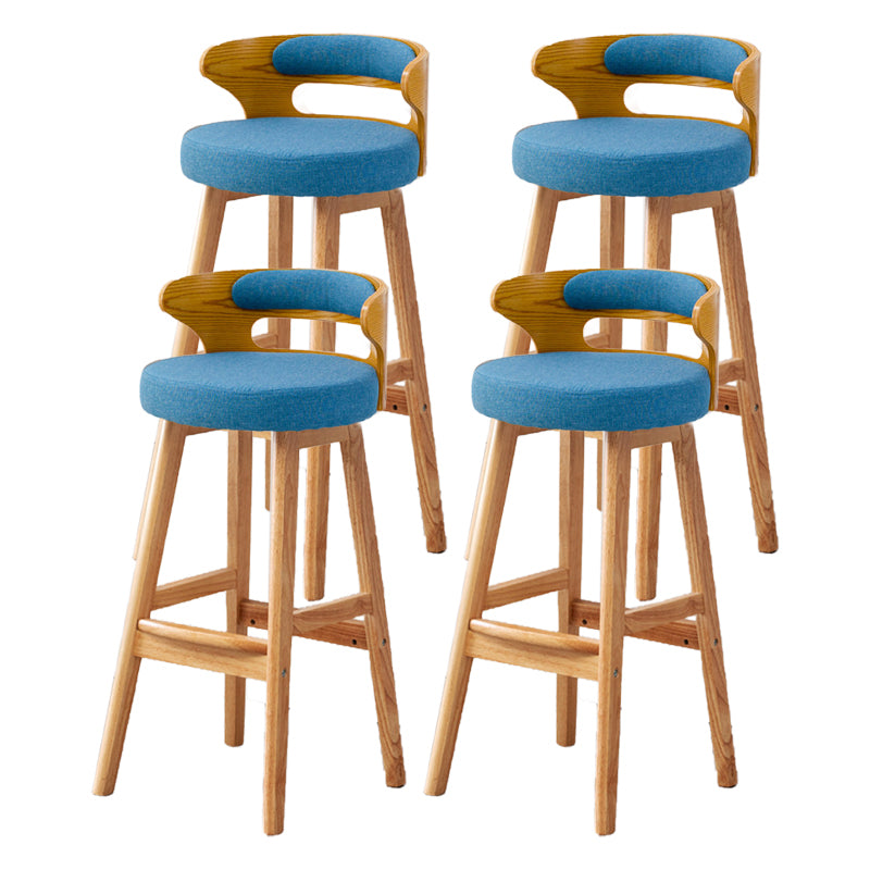 Taburete de bar tapizado con respaldo bajo escandinavo, taburete de madera de caucho para el hogar