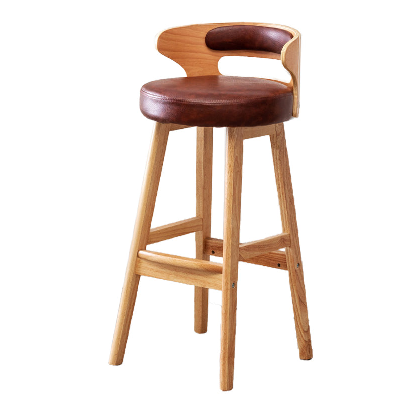Taburete de bar tapizado con respaldo bajo escandinavo, taburete de madera de caucho para el hogar