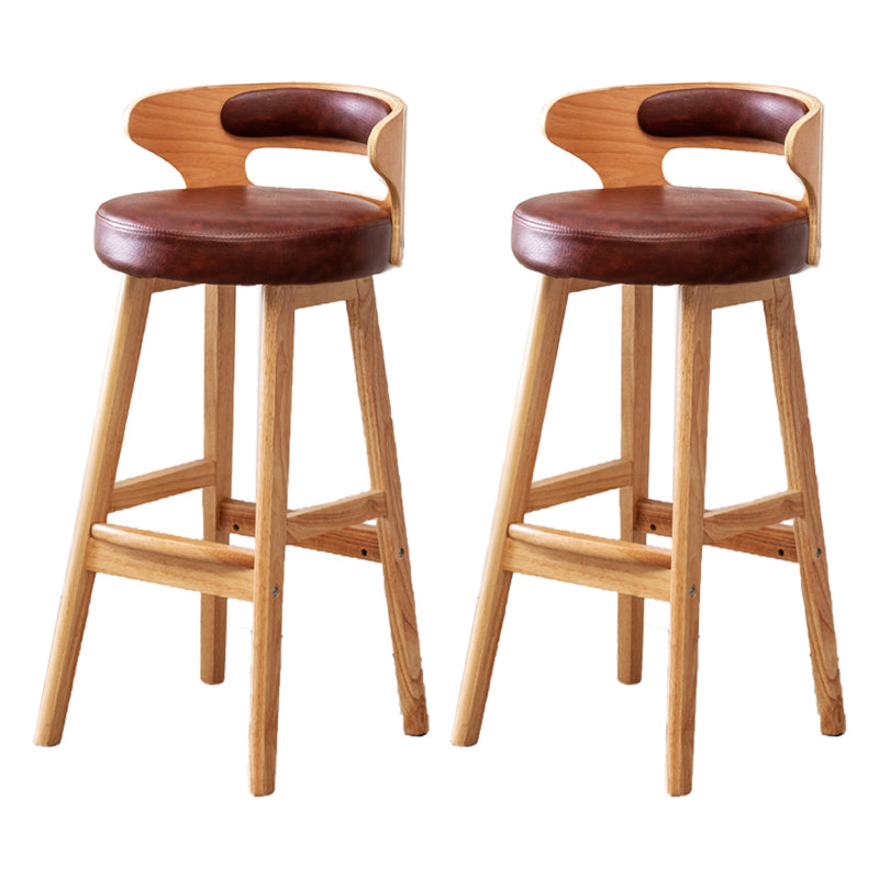 Taburete de bar tapizado con respaldo bajo escandinavo, taburete de madera de caucho para el hogar