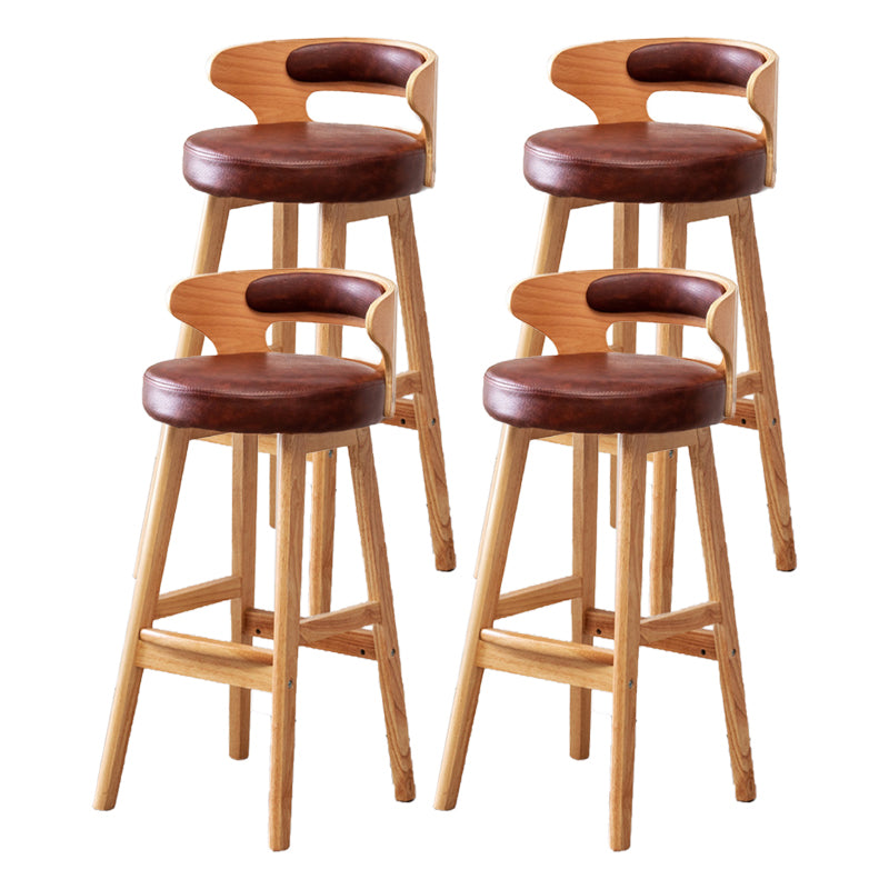 Taburete de bar tapizado con respaldo bajo escandinavo, taburete de madera de caucho para el hogar