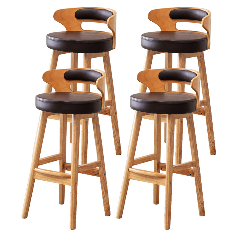 Taburete de bar tapizado con respaldo bajo escandinavo, taburete de madera de caucho para el hogar