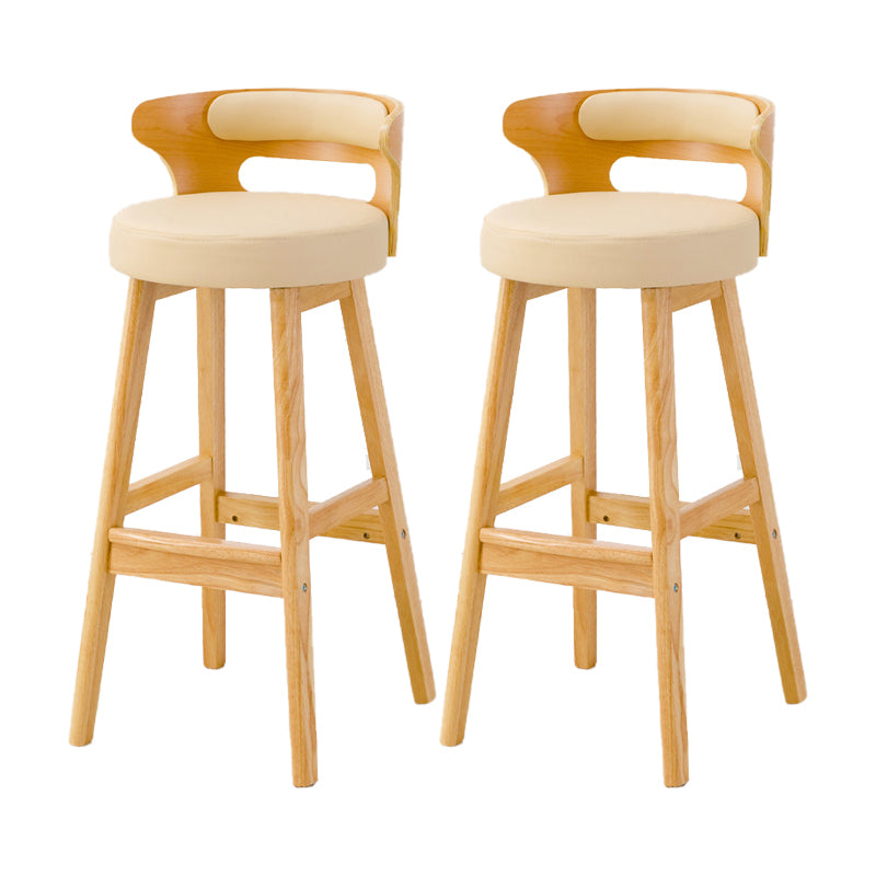 Taburete de bar tapizado con respaldo bajo escandinavo, taburete de madera de caucho para el hogar