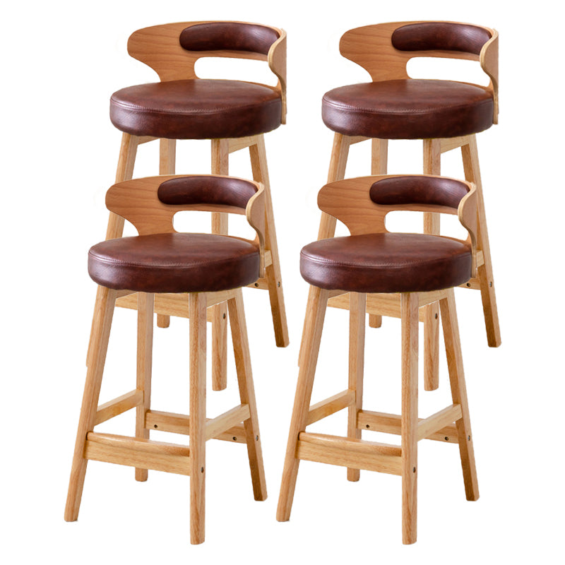 Taburete de bar tapizado con respaldo bajo escandinavo, taburete de madera de caucho para el hogar