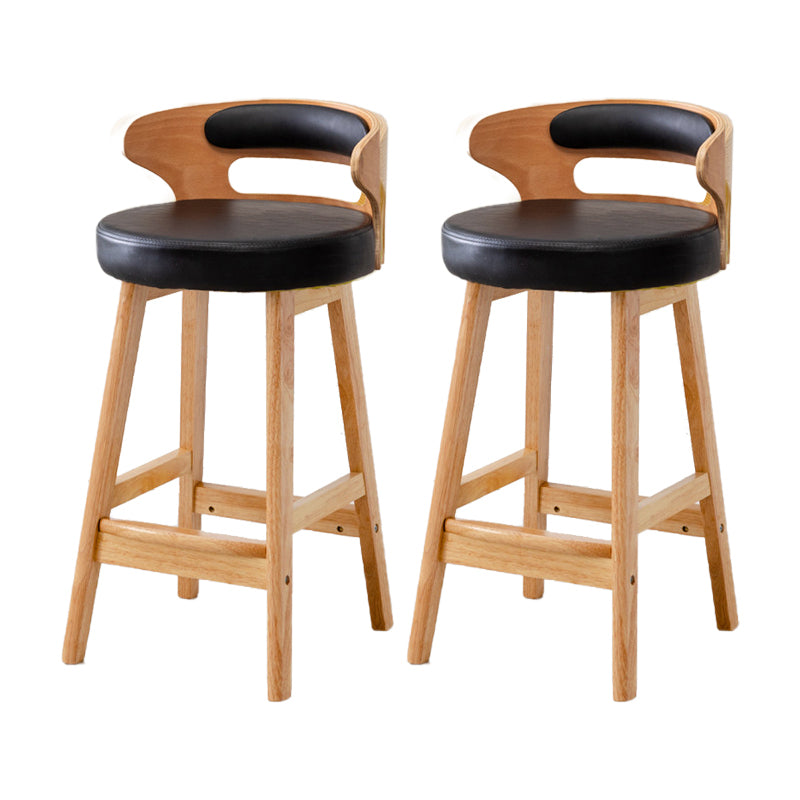 Taburete de bar tapizado con respaldo bajo escandinavo, taburete de madera de caucho para el hogar