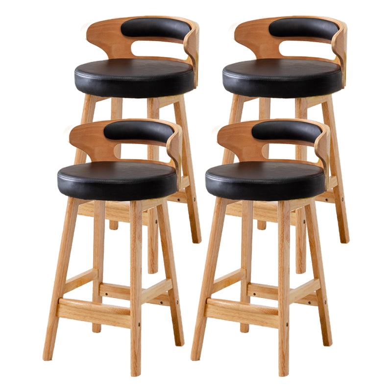 Taburete de bar tapizado con respaldo bajo escandinavo, taburete de madera de caucho para el hogar