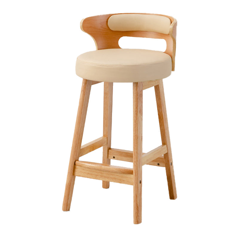 Taburete de bar tapizado con respaldo bajo escandinavo, taburete de madera de caucho para el hogar