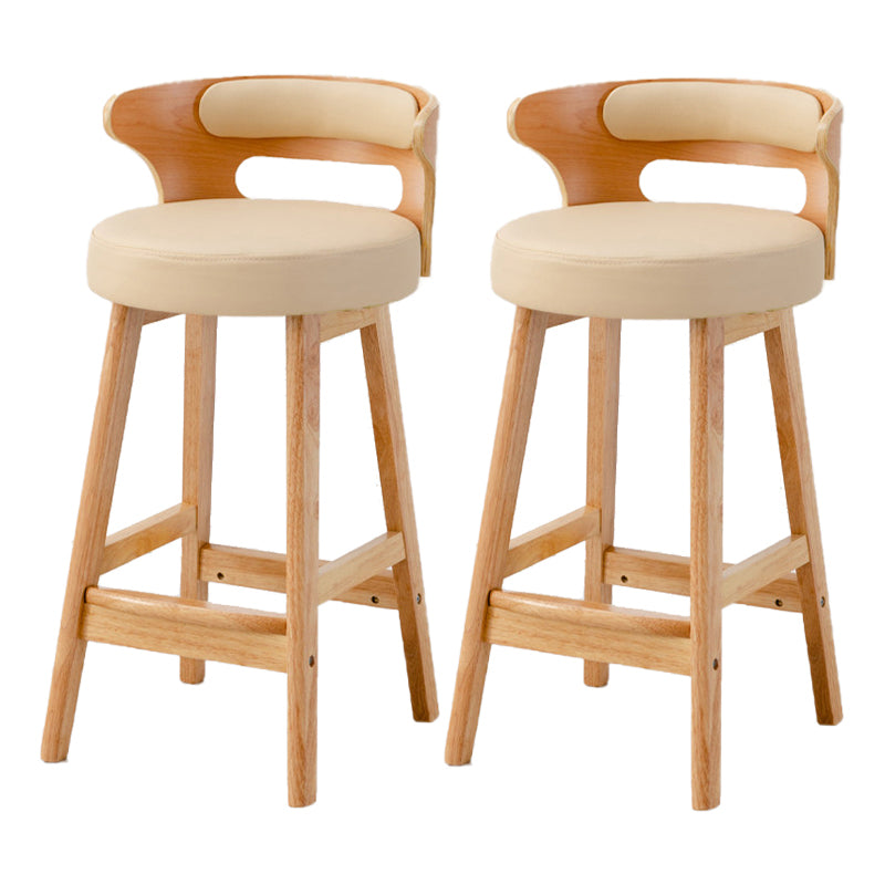 Taburete de bar tapizado con respaldo bajo escandinavo, taburete de madera de caucho para el hogar