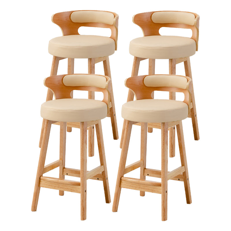 Taburete de bar tapizado con respaldo bajo escandinavo, taburete de madera de caucho para el hogar
