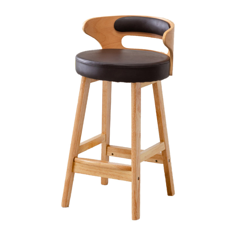 Taburete de bar tapizado con respaldo bajo escandinavo, taburete de madera de caucho para el hogar