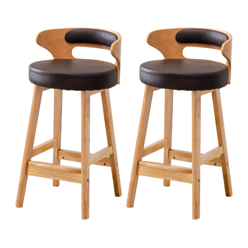 Taburete de bar tapizado con respaldo bajo escandinavo, taburete de madera de caucho para el hogar