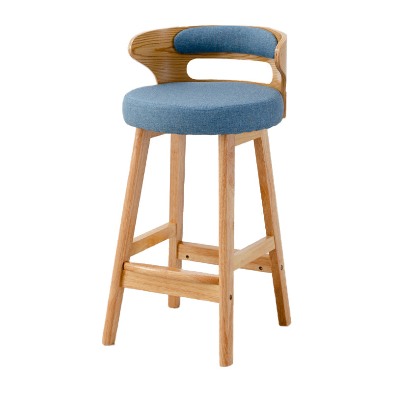 Taburete de bar tapizado con respaldo bajo escandinavo, taburete de madera de caucho para el hogar