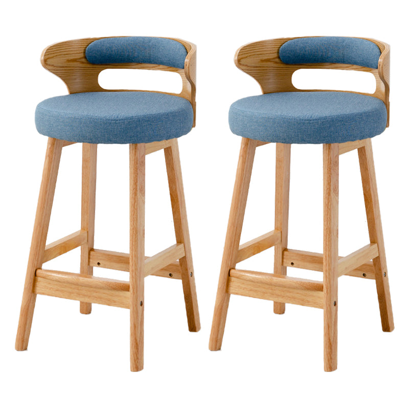 Taburete de bar tapizado con respaldo bajo escandinavo, taburete de madera de caucho para el hogar