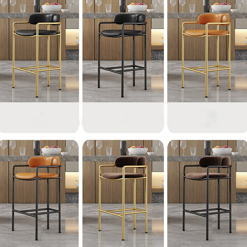 Glam Low Back Bar and Counter Stool Square Stool with 4 Gold Legs