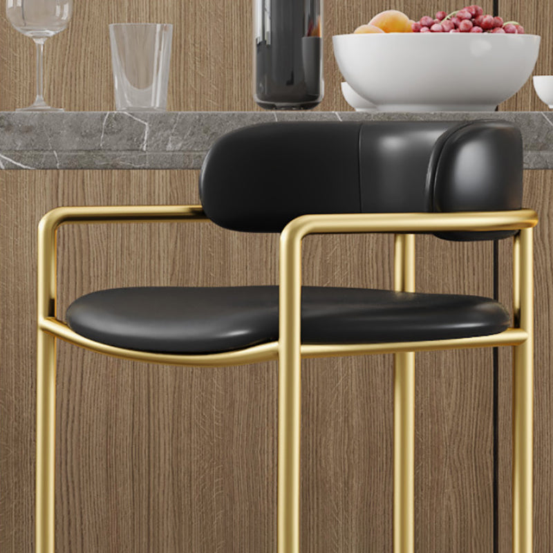 Glam Low Back Bar and Counter Stool Square Stool with 4 Gold Legs