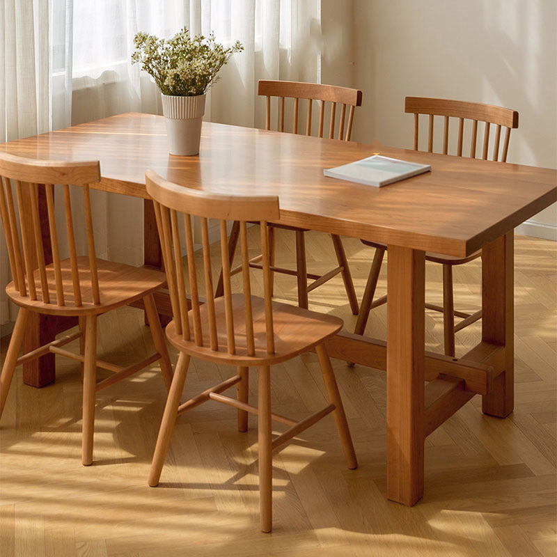 Solid Pine Wood Dining Table Modern Rectangle Table with Trestle Base