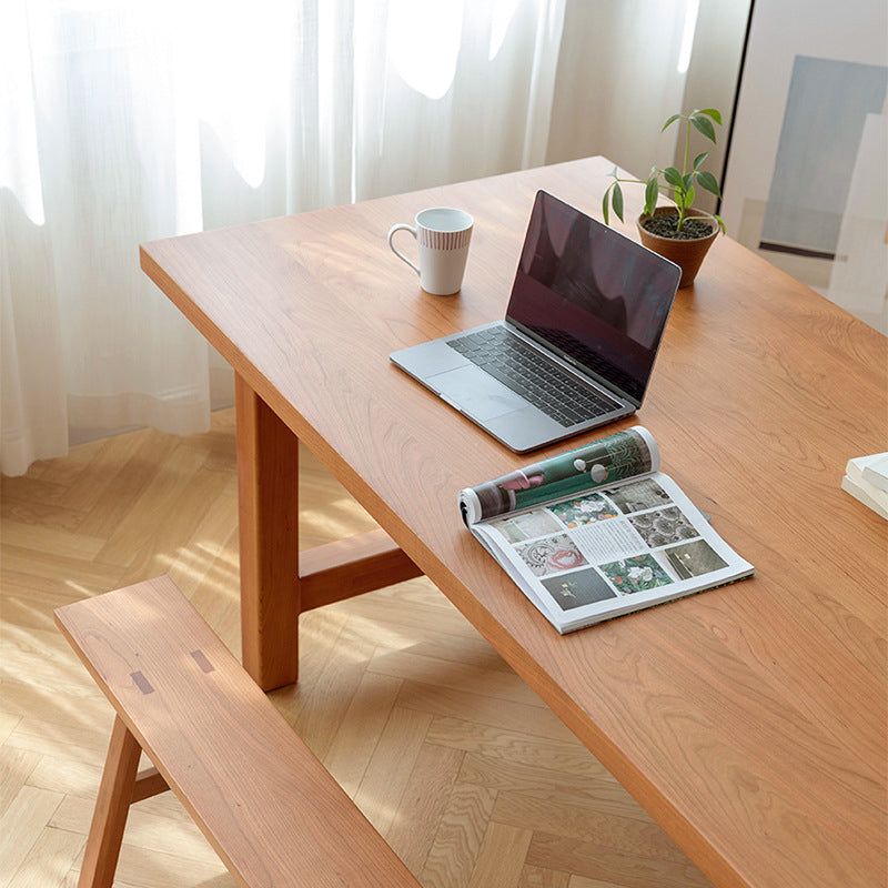 Solid Pine Wood Dining Table Modern Rectangle Table with Trestle Base