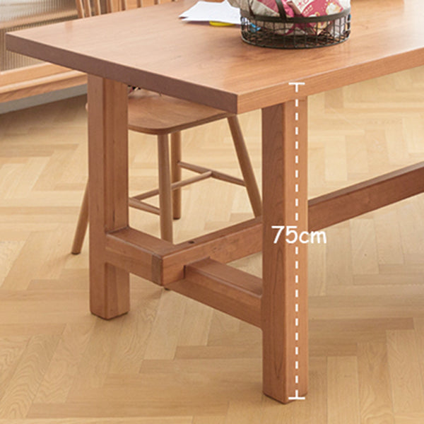 Solid Pine Wood Dining Table Modern Rectangle Table with Trestle Base