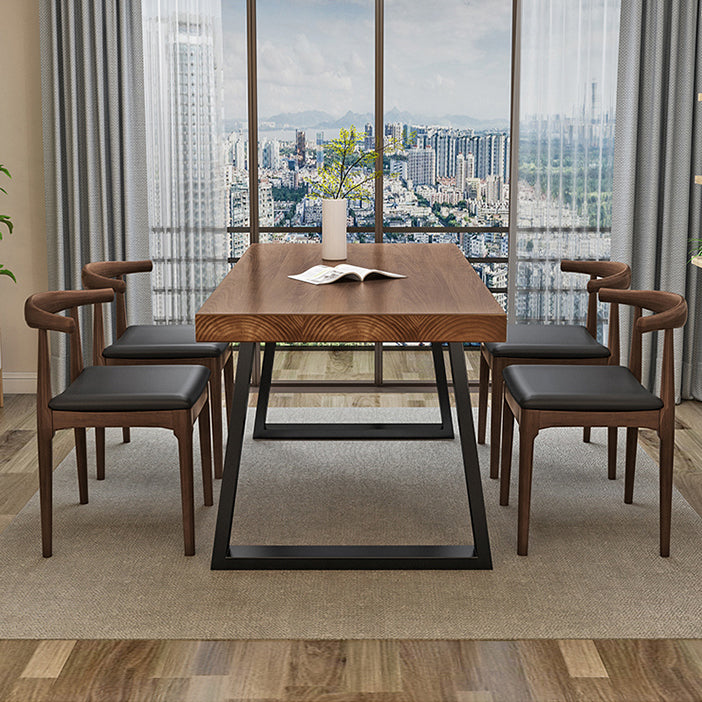 Industrial Wood Dining Table Rectangle Brown Dining Table with Black Frame