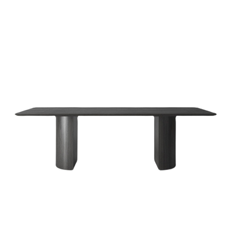 Table moderne en bois de pin pour restaurant, table de salle à manger noire avec double piédestal