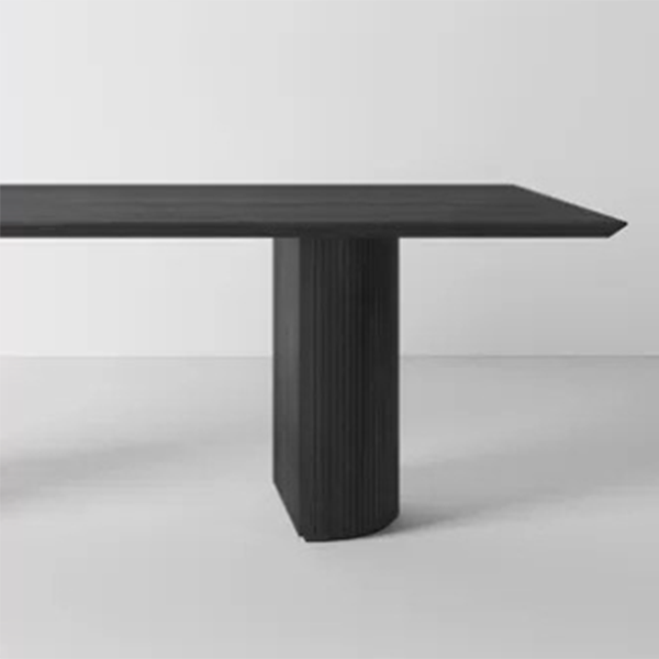 Table moderne en bois de pin pour restaurant, table de salle à manger noire avec double piédestal