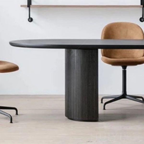 Table moderne en bois de pin pour restaurant, table de salle à manger noire avec double piédestal