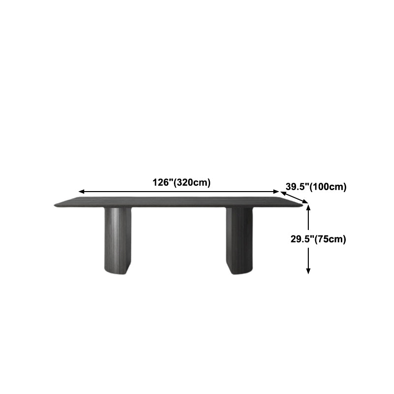 Table moderne en bois de pin pour restaurant, table de salle à manger noire avec double piédestal