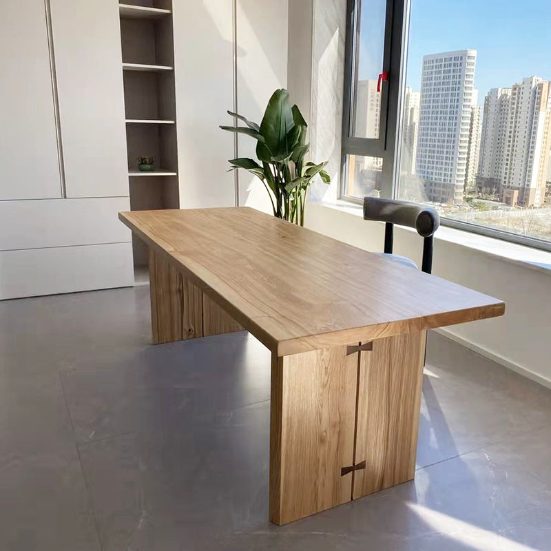 Mesa moderna de madera maciza para mesa rectangular de restaurantes con pedestal doble