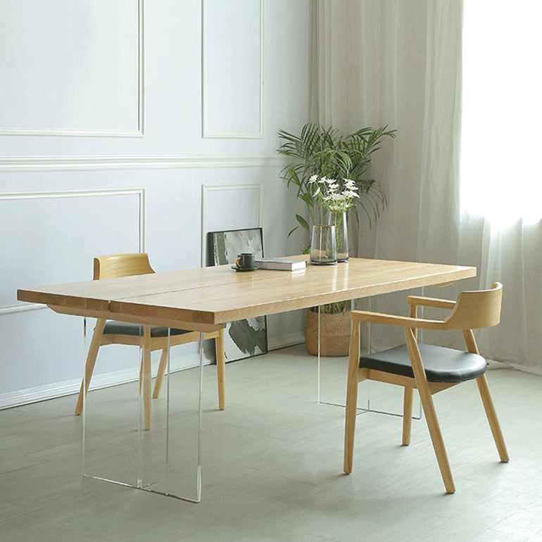 Contemporary Rectangle Wood Standard Height Table Double Pedestal Dining Table