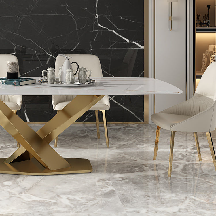 Rectangle Sintered Stone Top Dining Table Luxury Table with Pedestal Base