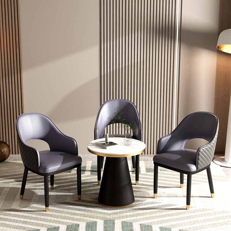 Silla escandinava con brazo trasero abierto, silla lateral de piel sintética