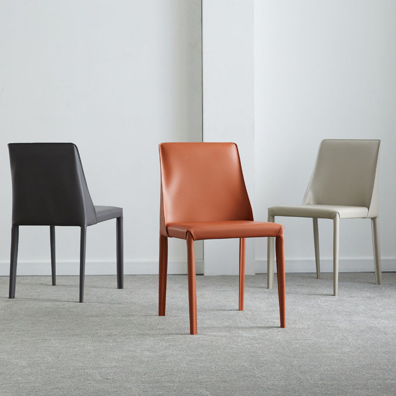 Silla lateral de cuero con respaldo sólido, estilo diseñador, acabado mate, silla de comedor para el hogar