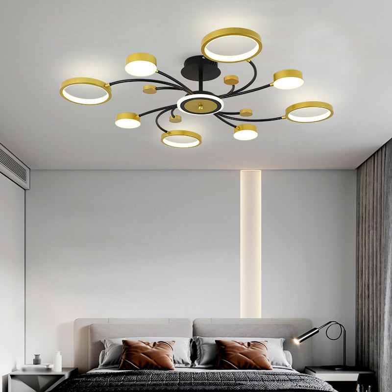 Gold verzweigte Deckenlampe postmoderne Metall -LED -Halbflush -Halterung Licht