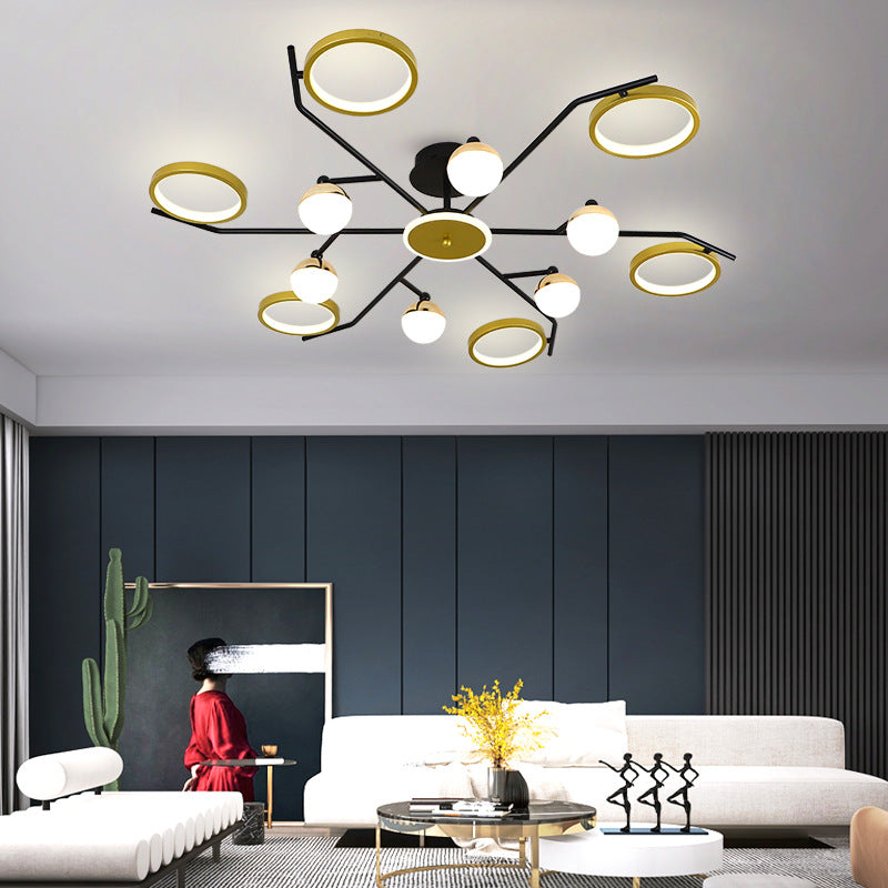 Gold verzweigte Deckenlampe postmoderne Metall -LED -Halbflush -Halterung Licht